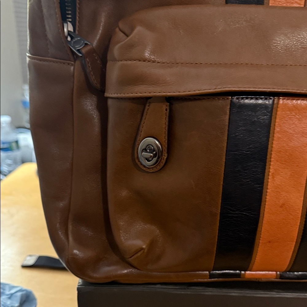 Coach Leather Backpack with Orange and Black Stripes - Picture 6 of 7